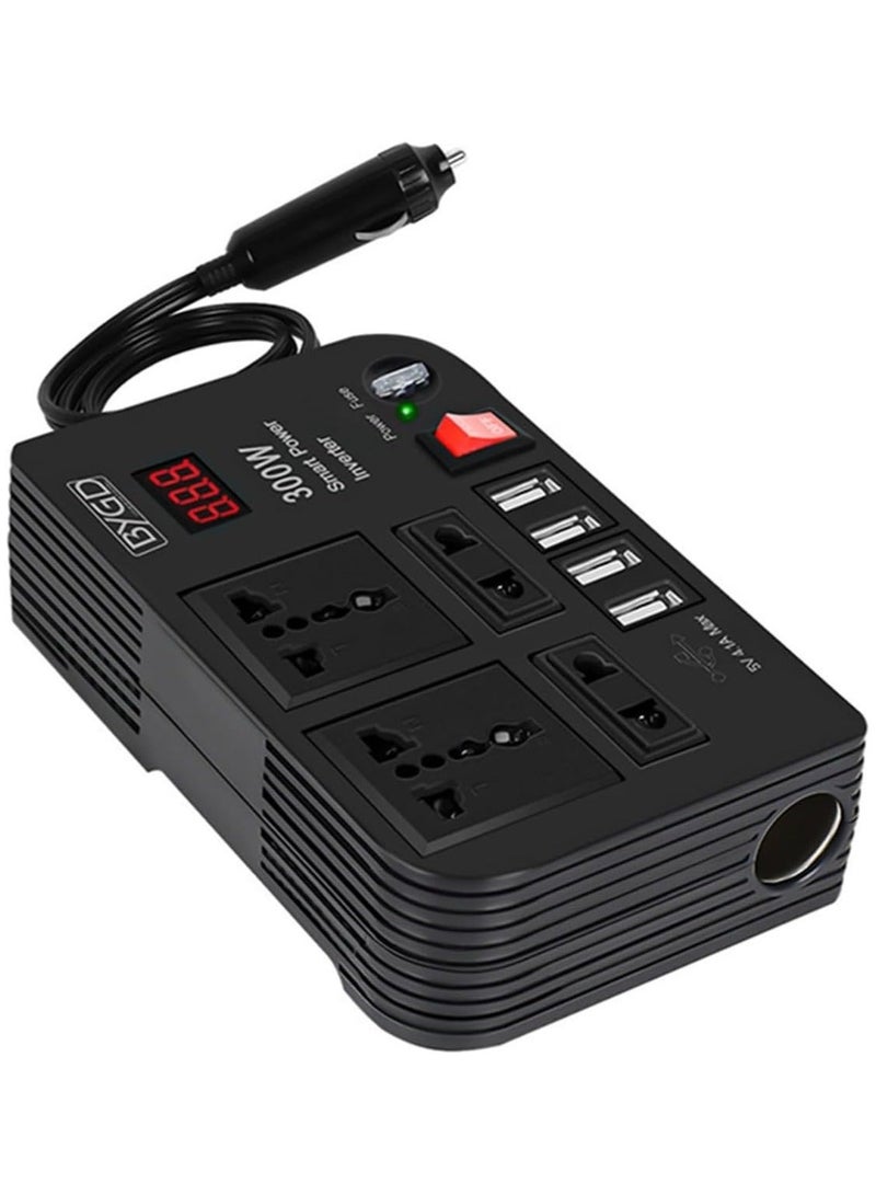 BYGD محول طاقة السيارة 300 واط DC 12V/24V إلى 220V AC مع 4 منافذ USB للشحن السريع و 2 مقبس عالمي مع شاشة LED متعددة الوظائف - Image 1